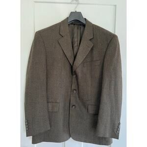 Jack Victor Three Button Blazer Jacket Mens 42 Brown 100% Wool Herringbone Lined